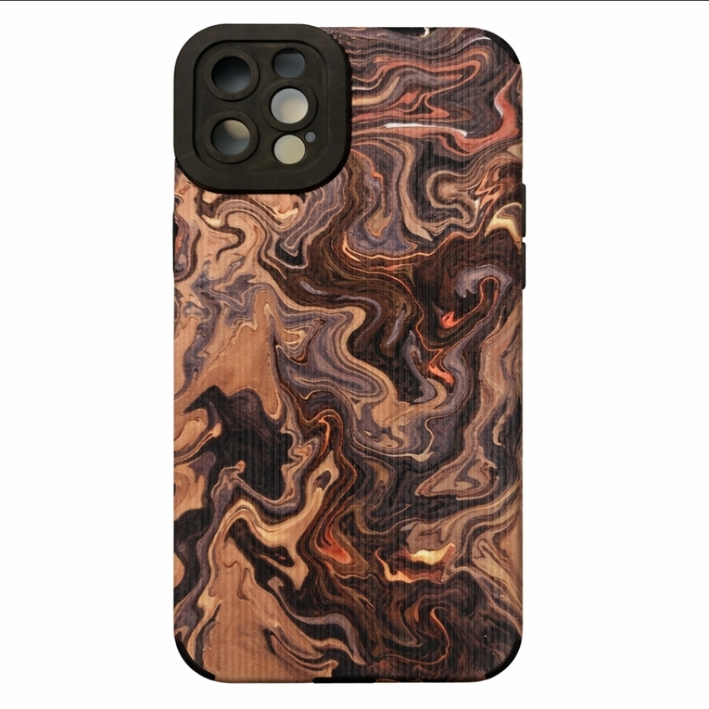 iPhone 15 Case Abstract Marble Swirl Brown Black Neutral Textured Design